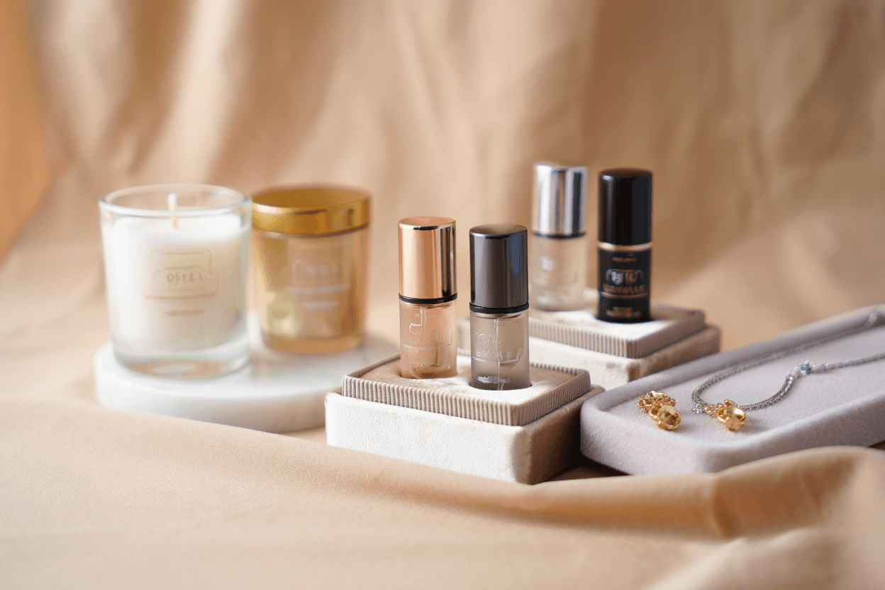 Festive stocking fillers on velvet background